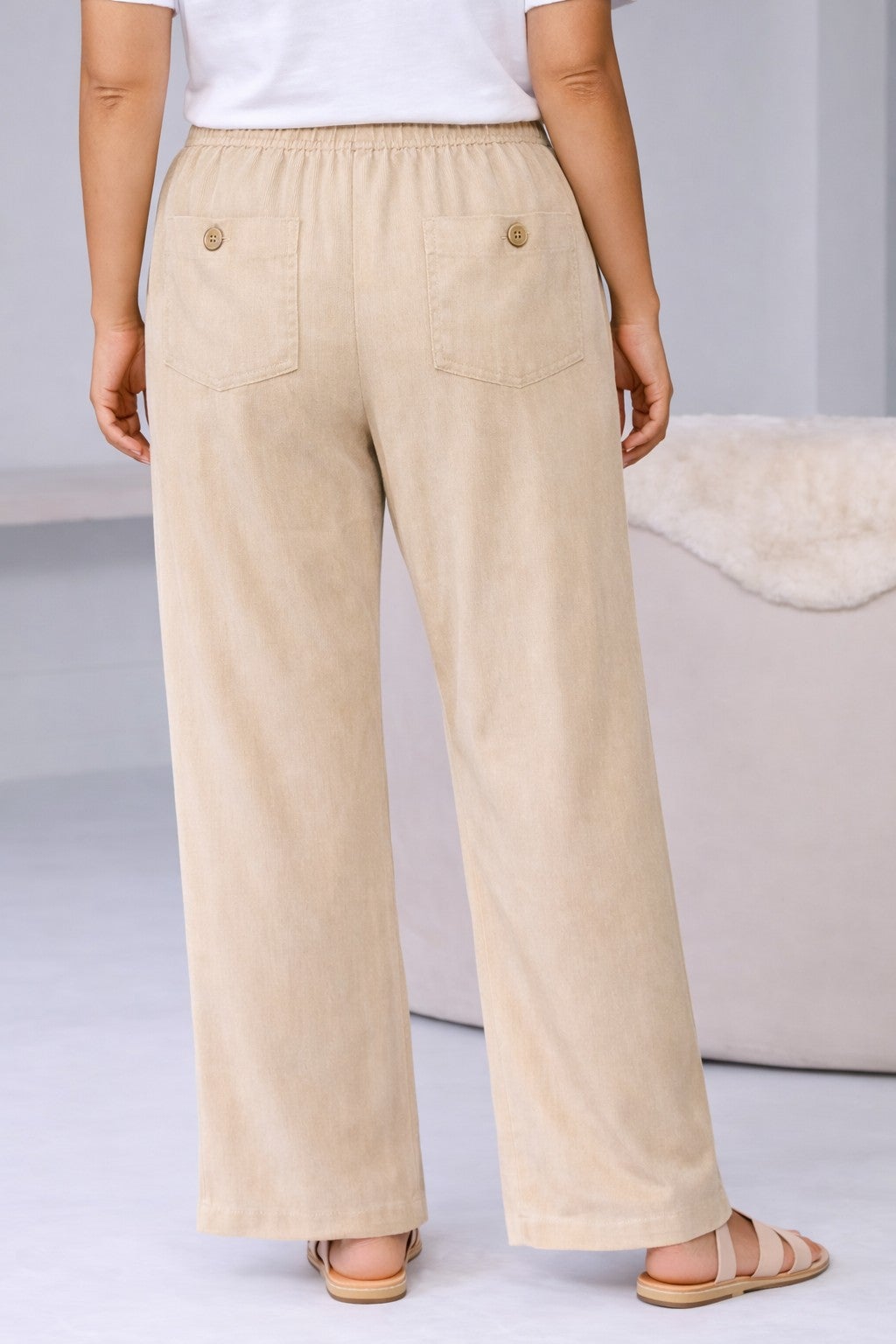 Linen-Blend Drawstring Elastic Waist Pants image number 1