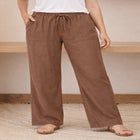 Linen-Blend Drawstring Elastic Waist Pants image number null