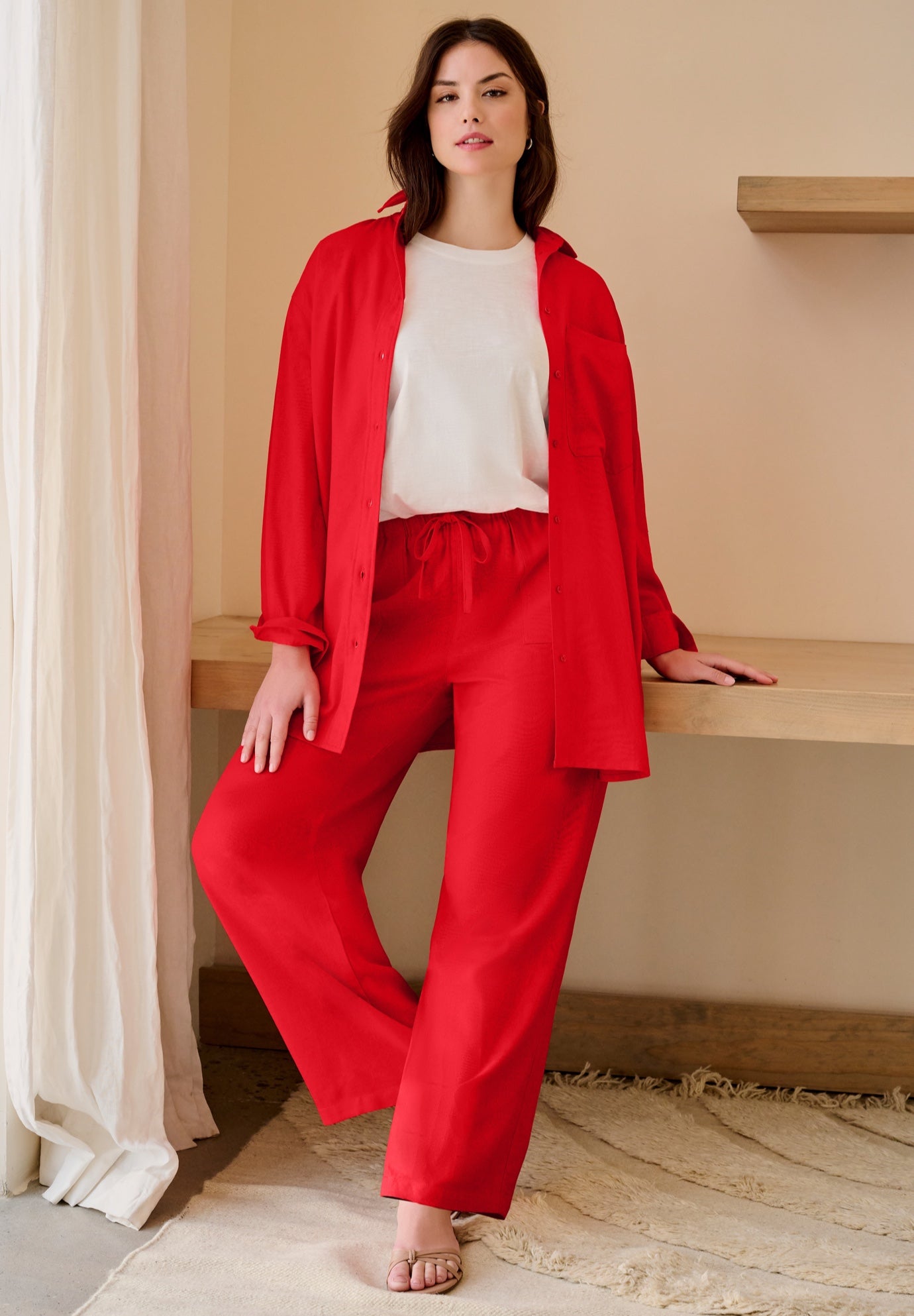 Linen-Blend Drawstring Pants image number 0