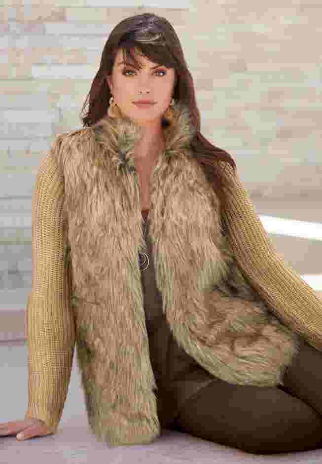 Faux Fur Cardigan Sweater image number 1