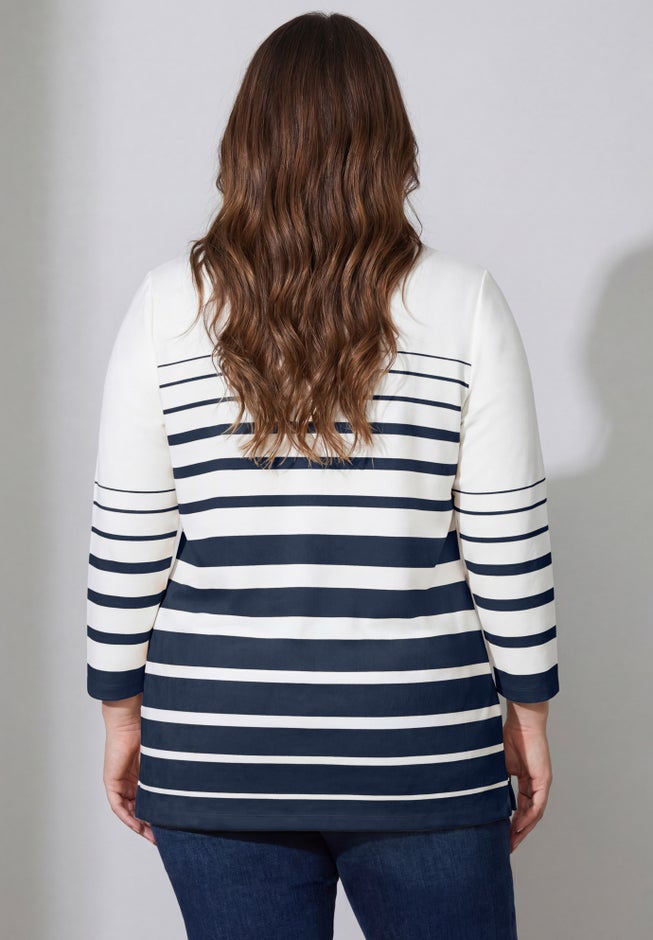 Stretch Cotton Lace-Up Boatneck Tunic image number 1