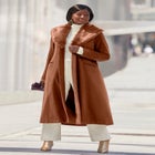 Long Wool-Blend Coat with Faux Fur Collar image number null