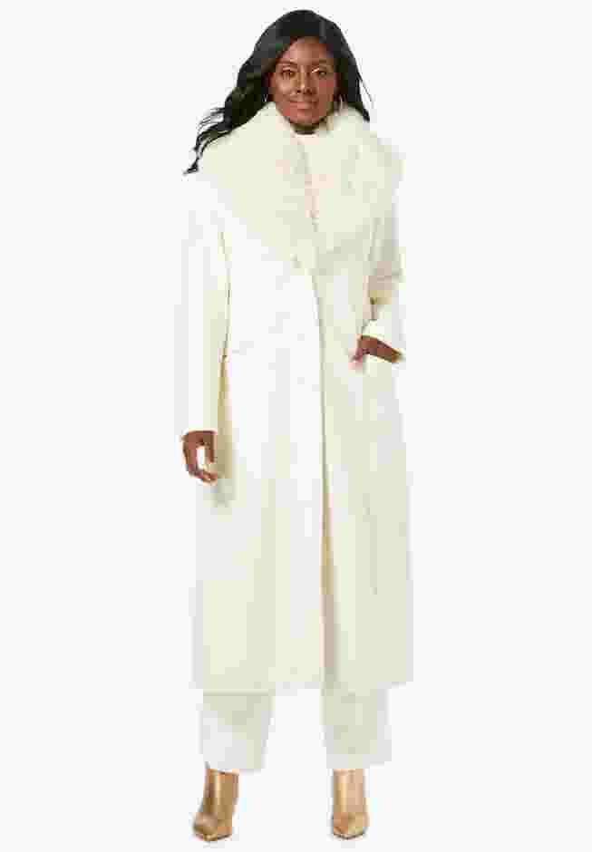 Long Wool-Blend Coat with Faux Fur Collar image number 0