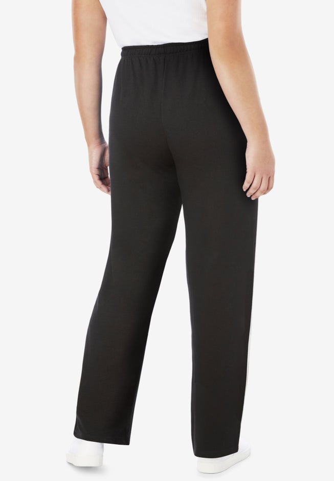 Cotton French Terry Straight-Leg Pull-On Side-Stripe Pants image number 1