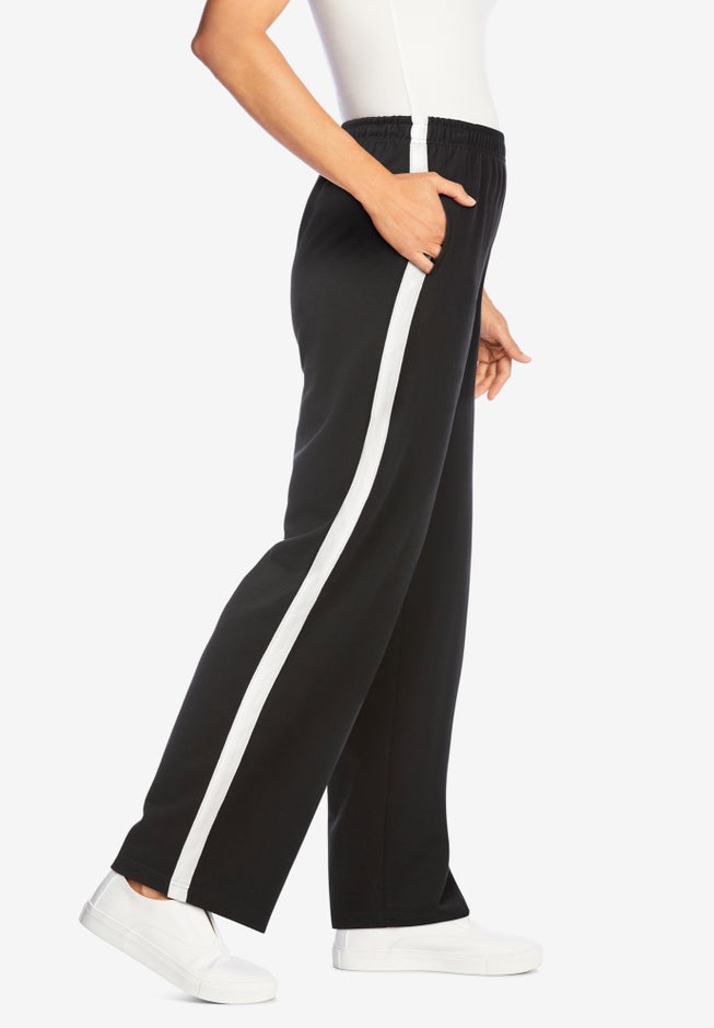 Cotton French Terry Straight-Leg Pull-On Side-Stripe Pants image number 2