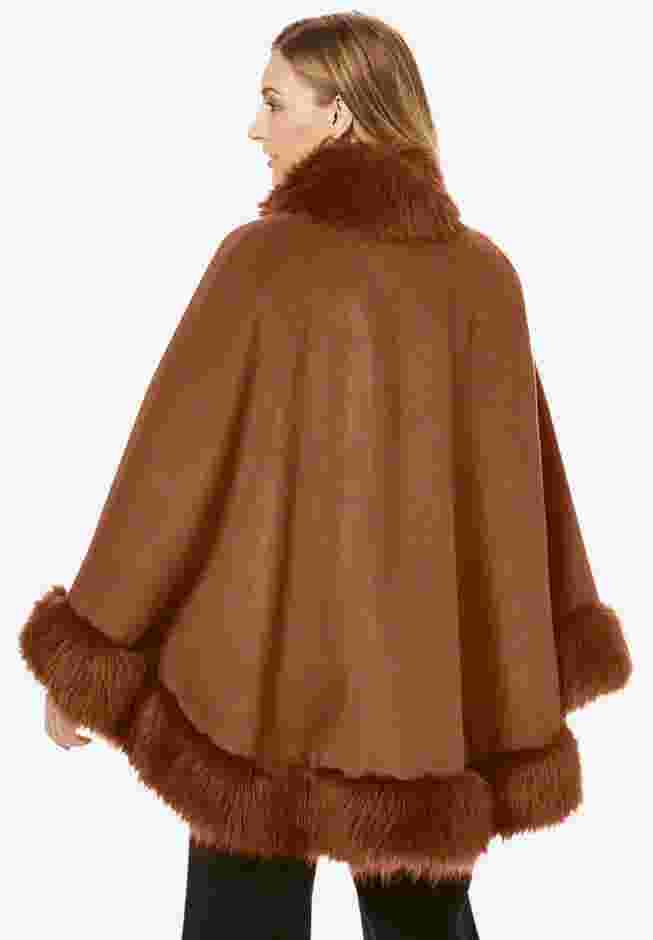 Faux Fur Trim Wool Cape image number 1