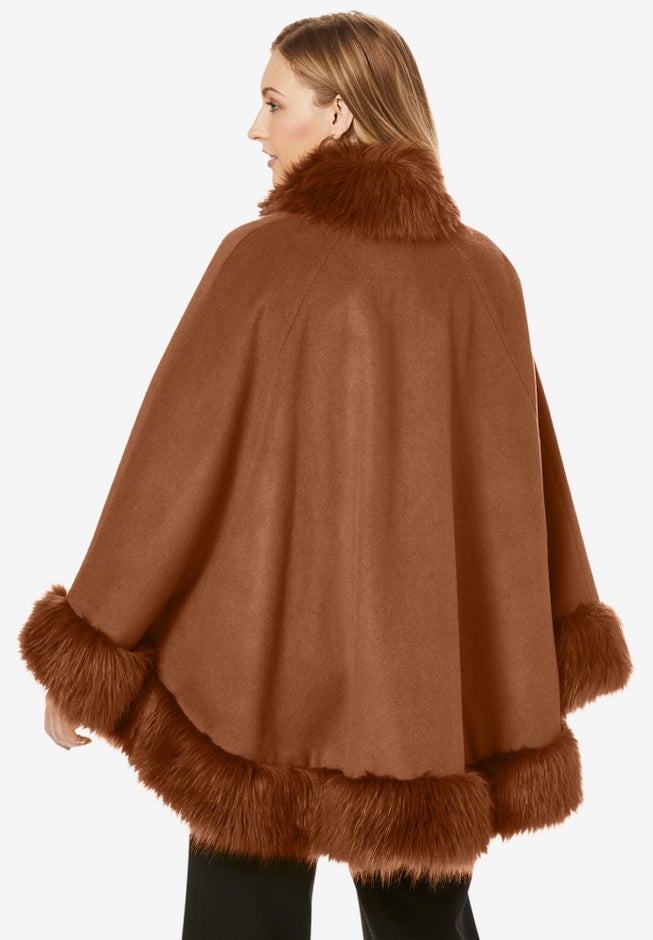 Faux Fur Trim Wool Cape image number 2
