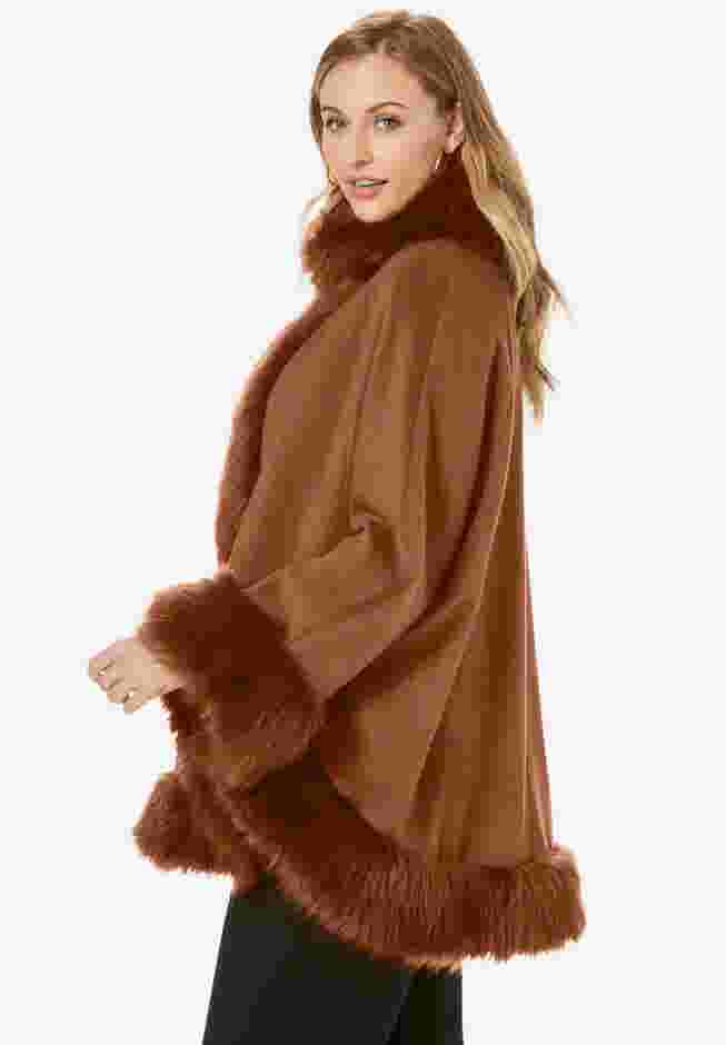 Faux Fur Trim Wool Cape image number 2