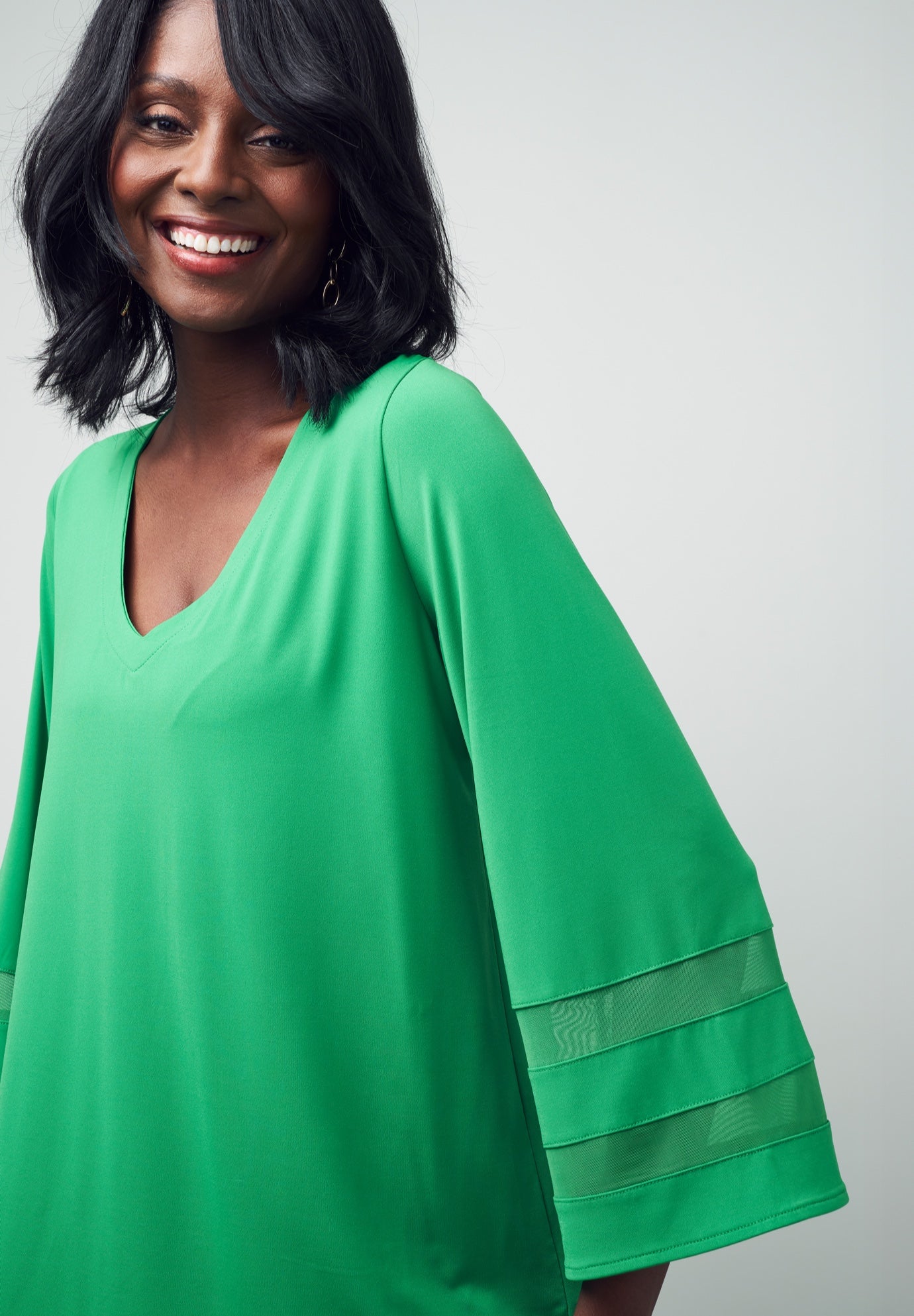 Stretch Knit Mesh Inset Sleeve Tunic image number 2