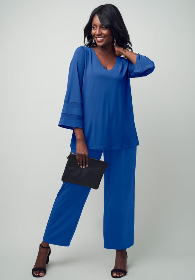 Stretch Knit Mesh Inset Sleeve Tunic image number 1