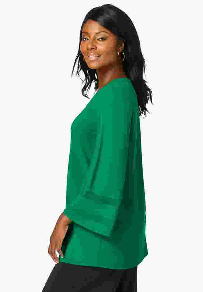 Stretch Knit Mesh Inset Sleeve Tunic image number 3