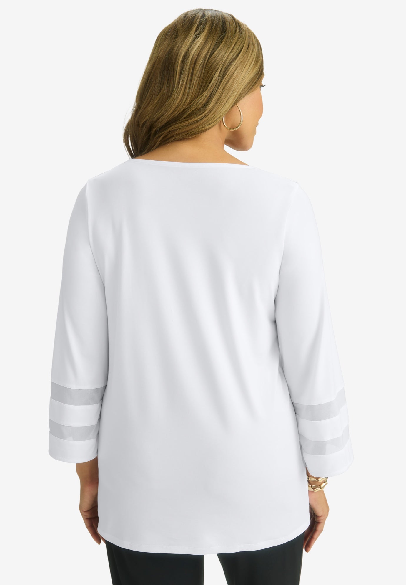 Stretch Knit Mesh Inset Sleeve Tunic image number 2