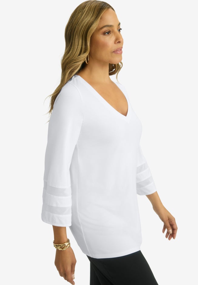 Stretch Knit Mesh Inset Sleeve Tunic image number 1