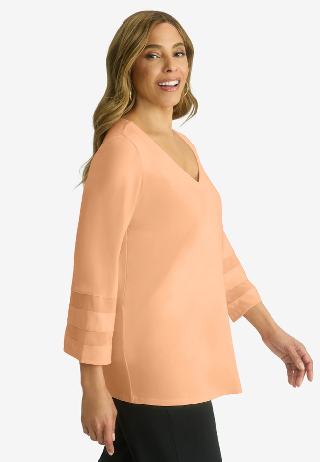 Stretch Knit Mesh Inset Sleeve Tunic image number 2