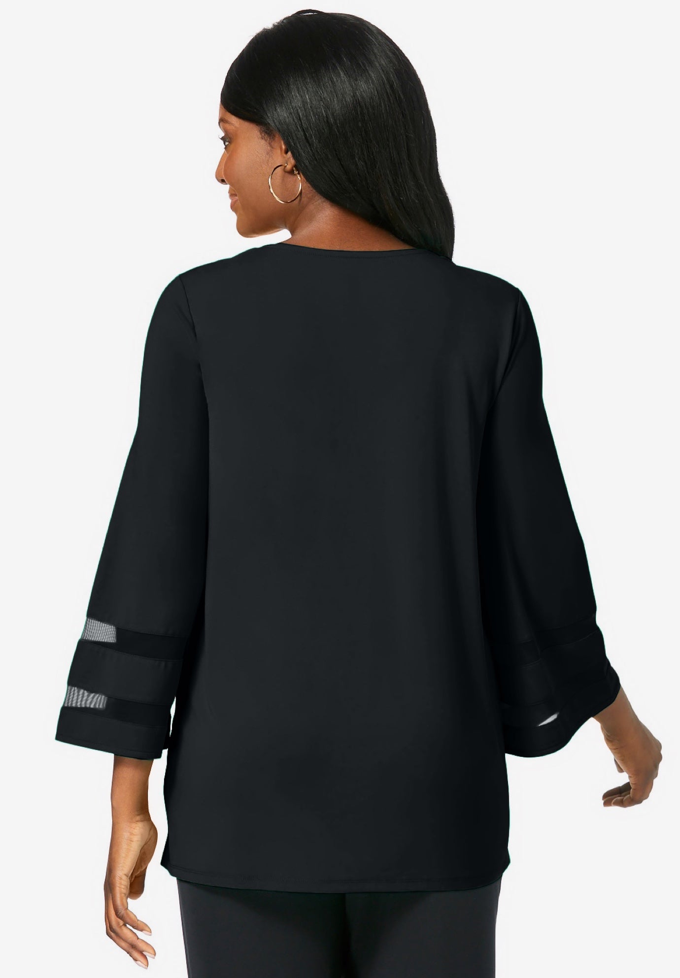 Stretch Knit Mesh Inset Sleeve Tunic image number 1