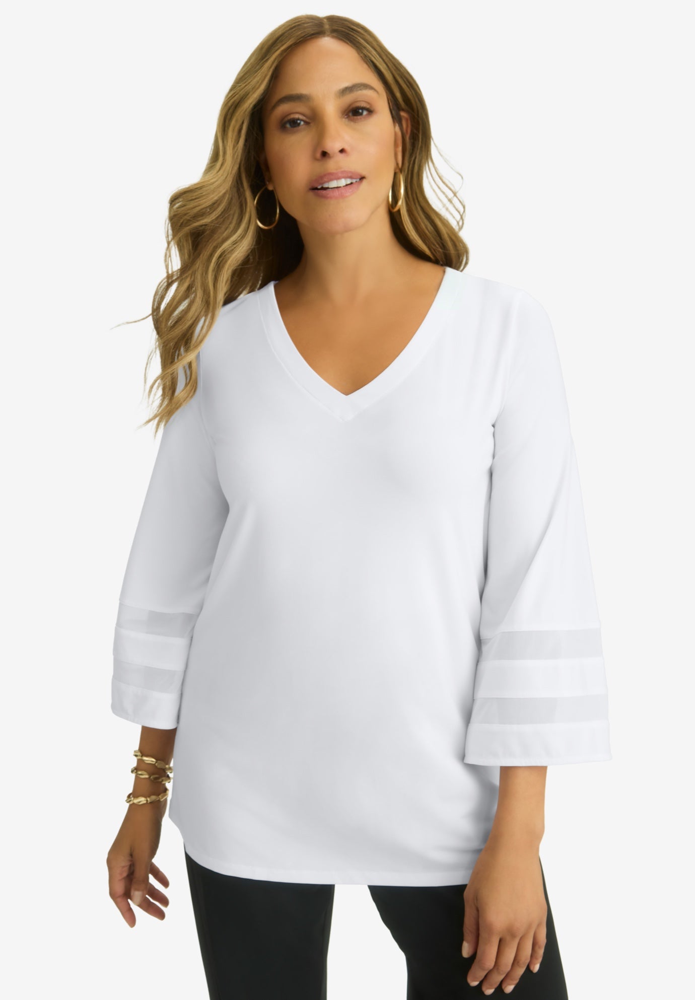 Stretch Knit Mesh Inset Sleeve Tunic image number 0