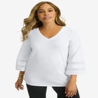 Stretch Knit Mesh Inset Sleeve Tunic image number null