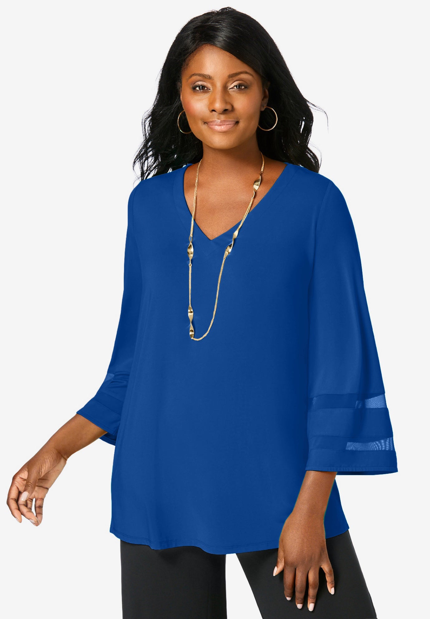 Stretch Knit Mesh Inset Sleeve Tunic image number 0