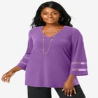 Stretch Knit Mesh Inset Sleeve Tunic image number null