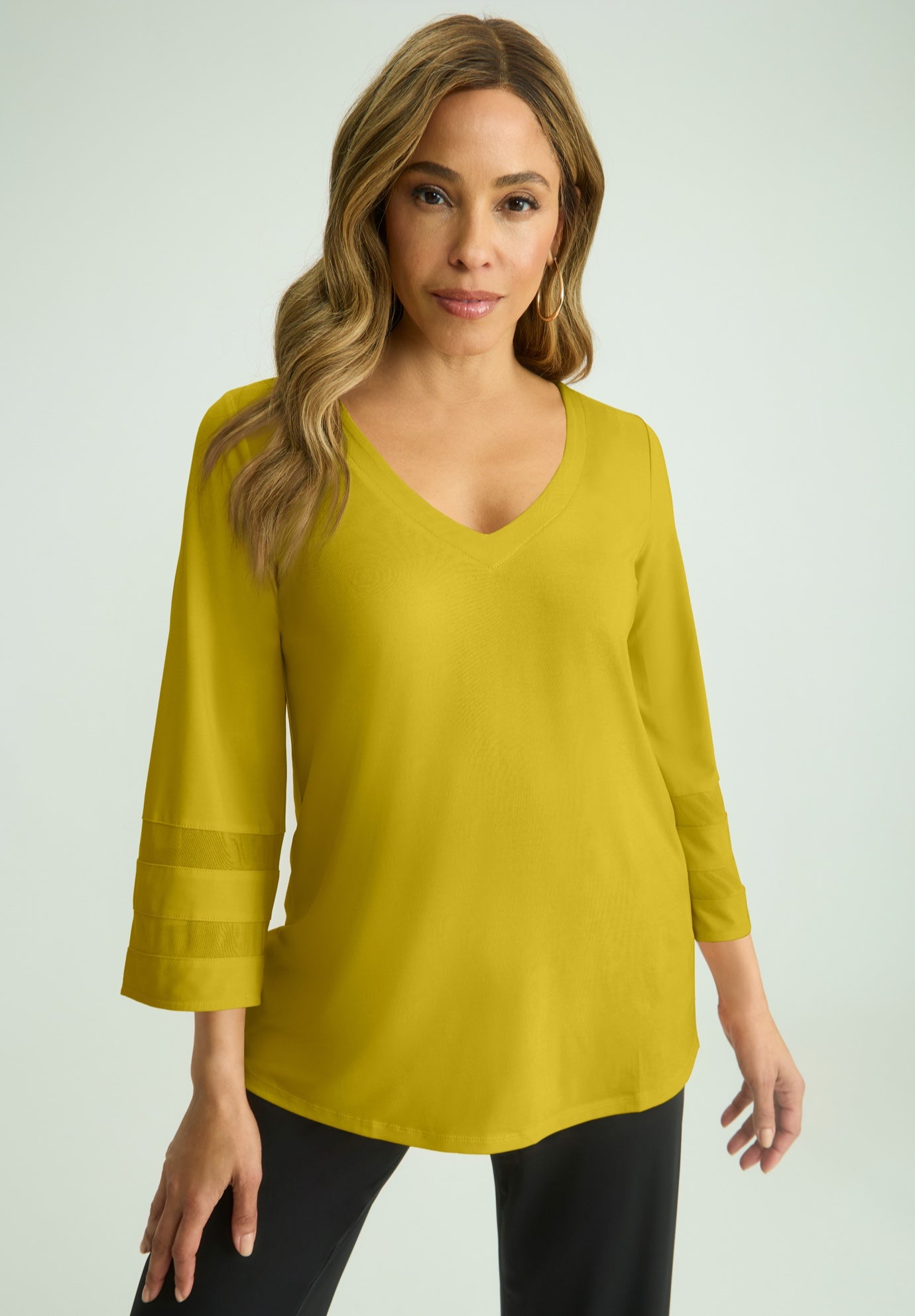 Stretch Knit Mesh Inset Sleeve Tunic image number 0