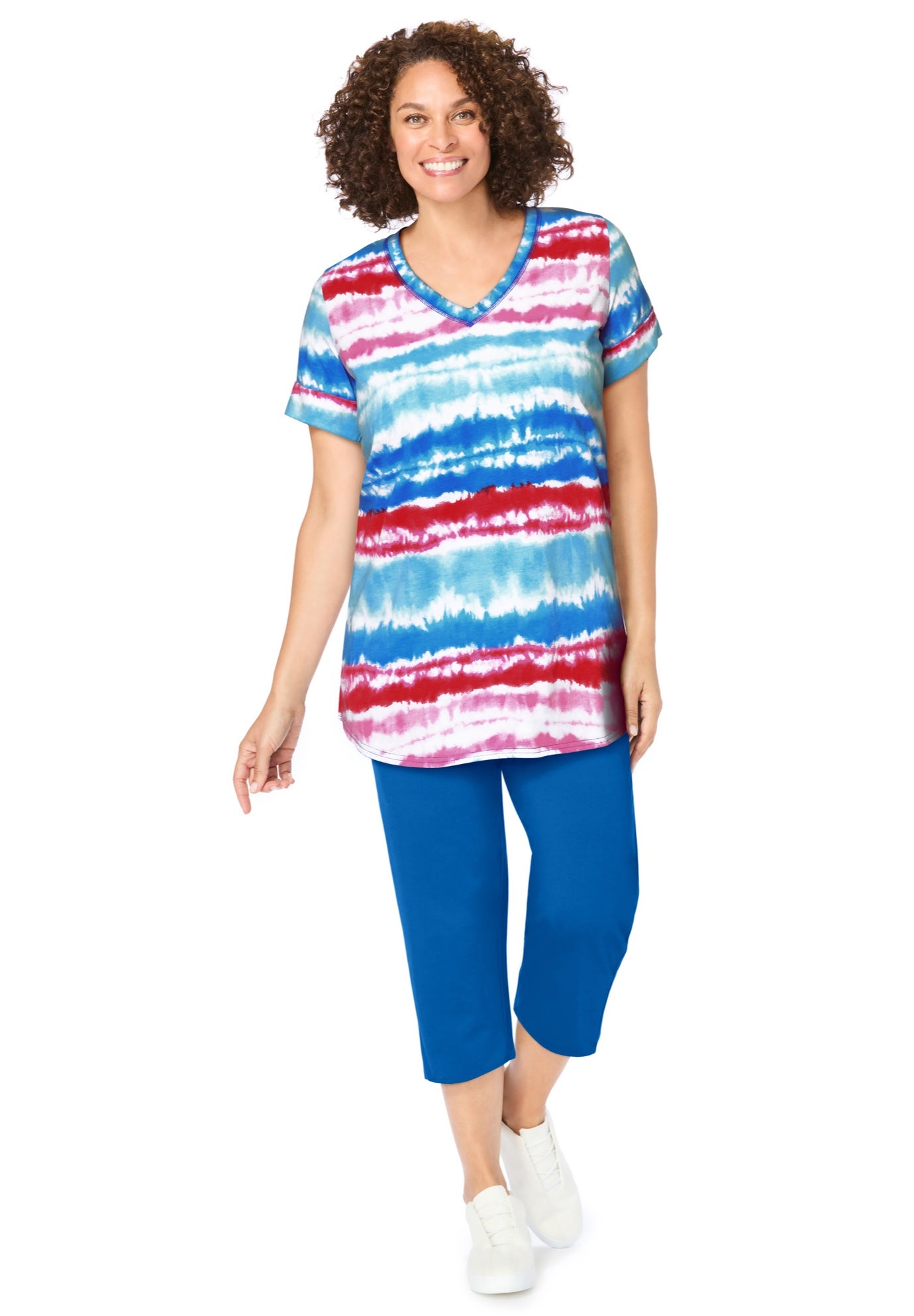 Two-Piece V-Neck Tunic & Capri Set image number 0
