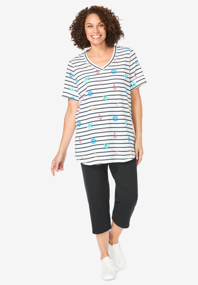 Two-Piece V-Neck Tunic & Capri Set image number 0