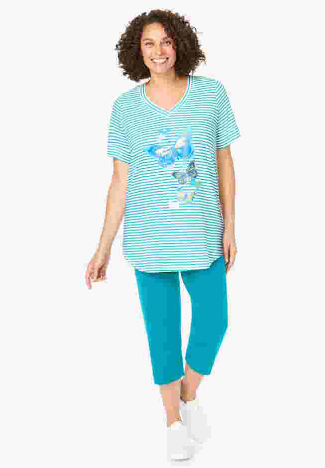 Two-Piece V-Neck Tunic & Capri Set image number 0