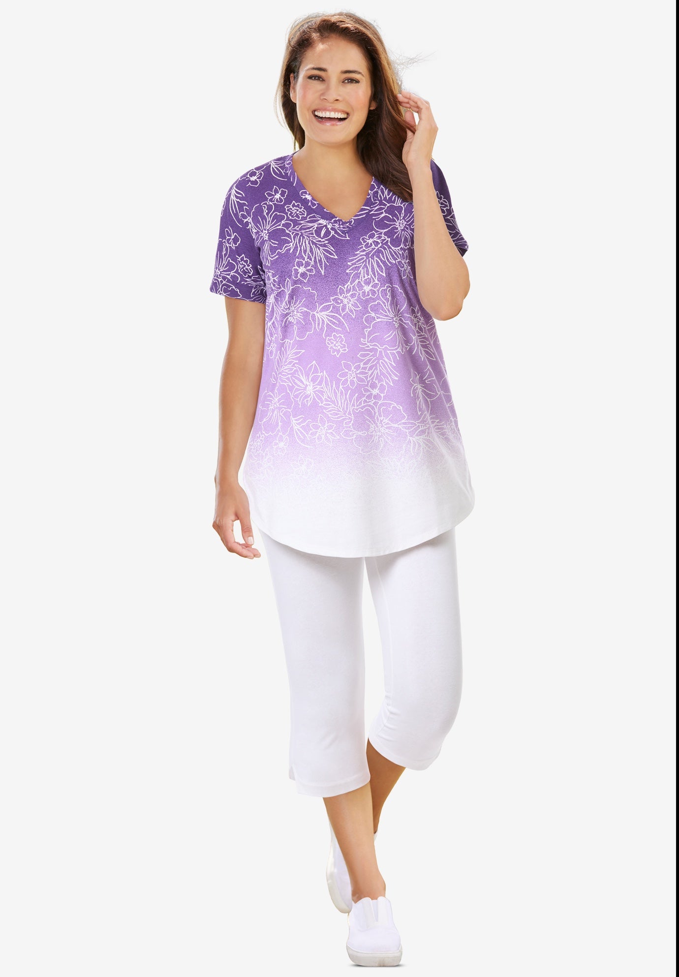 Two-Piece V-Neck Tunic & Capri Set image number 0