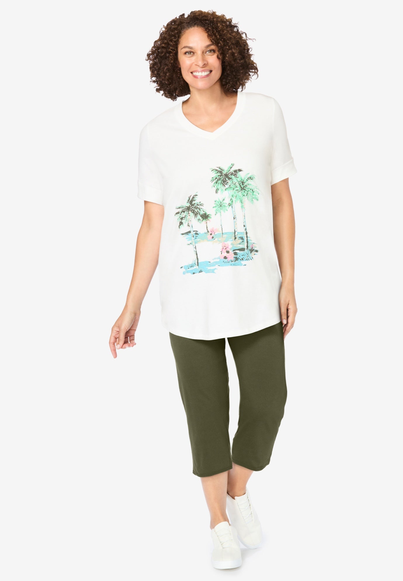 Two-Piece V-Neck Tunic & Capri Set image number 0