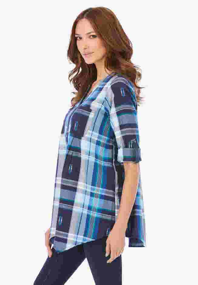 Soft Plaid Button-Up Big Shirt image number 2