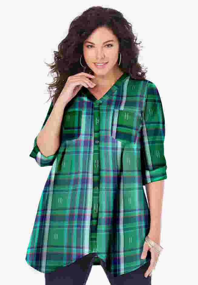 Soft Plaid Button-Up Big Shirt image number 0