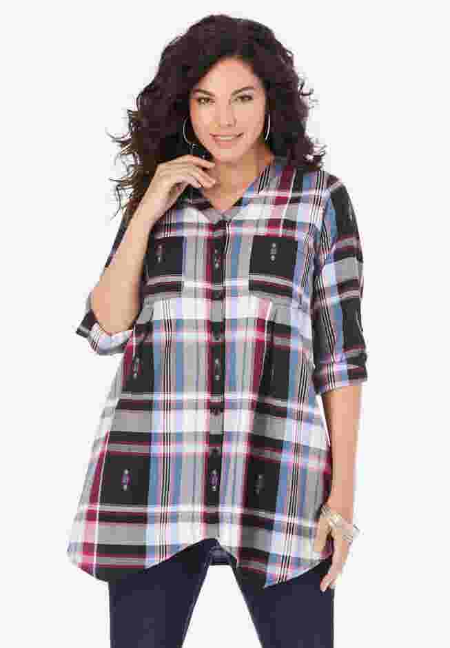 Soft Plaid Button-Up Big Shirt image number 0