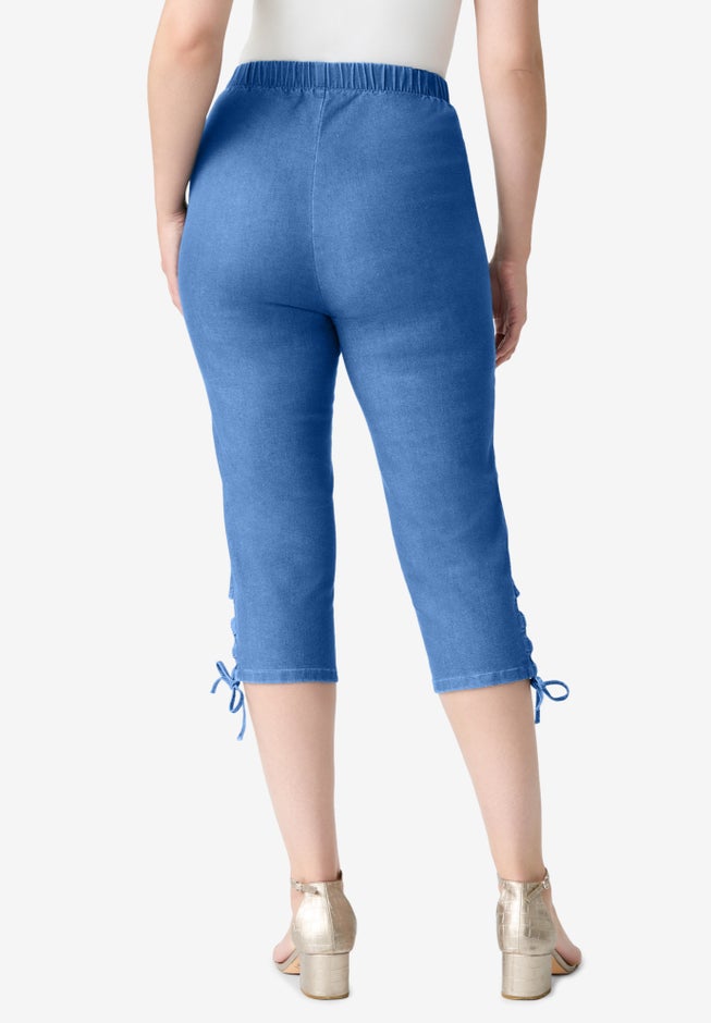 Plus Size Comfort Stretch Lace Up Capri Jean image number 1