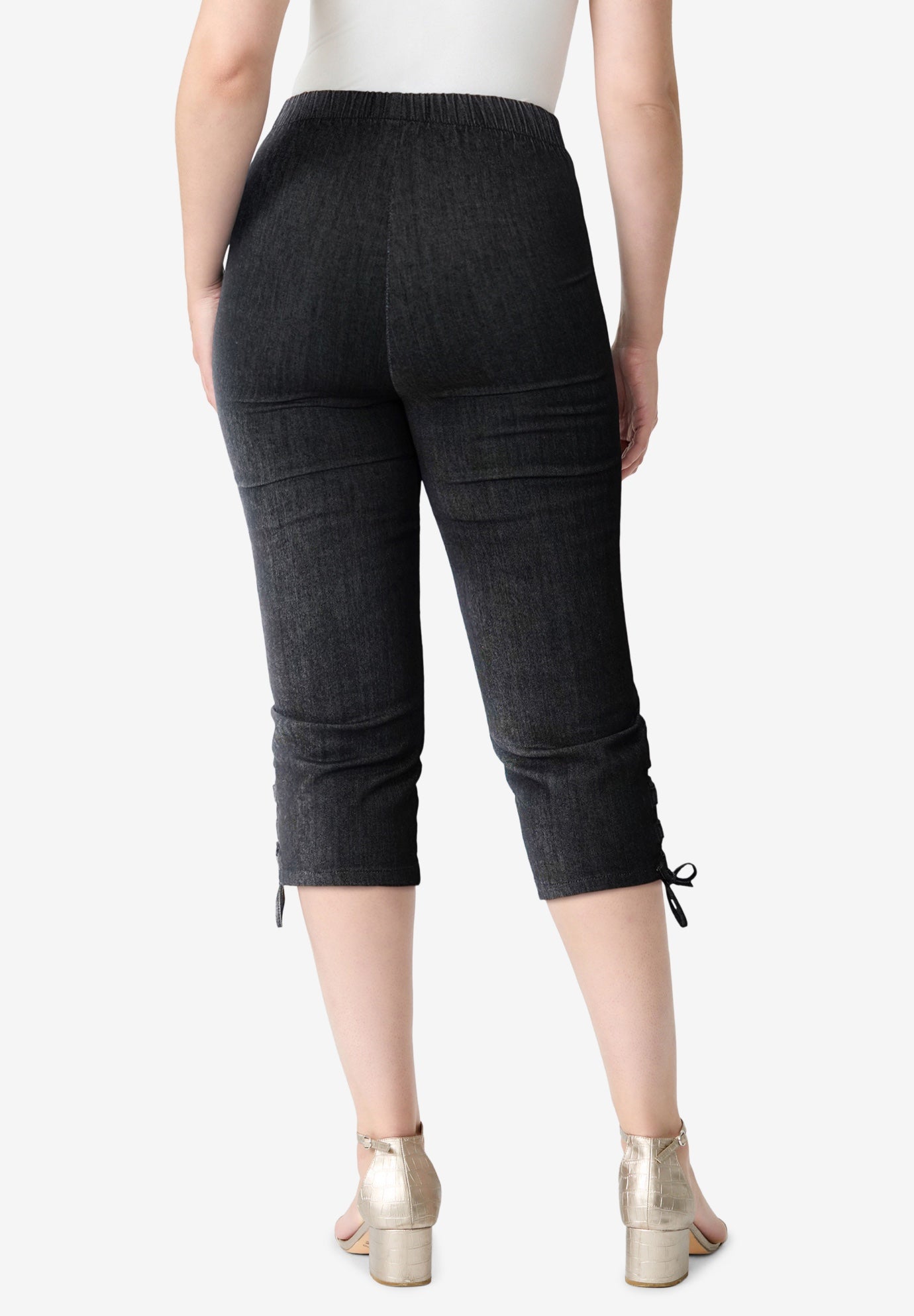 Plus Size Comfort Stretch Lace Up Capri Jean image number 1