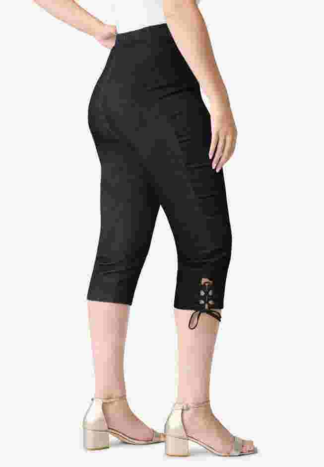 Plus Size Comfort Stretch Lace Up Capri Jean image number 2