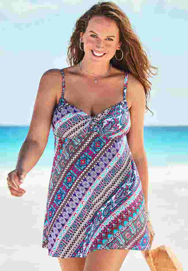 Cup Sized Tie Front Underwire Swimdress image number 2