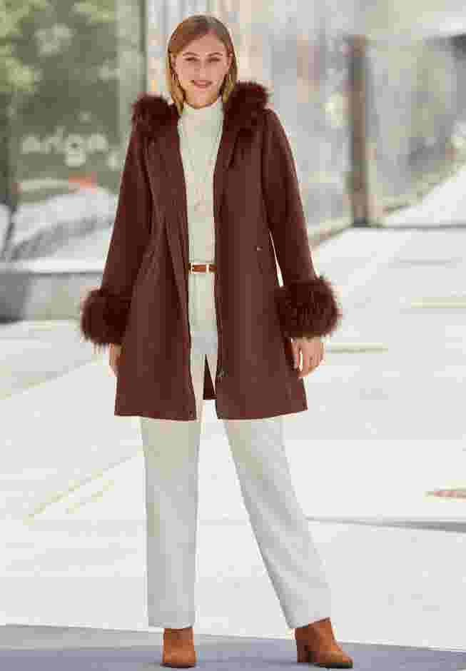 Hooded Faux Fur Trim Coat image number 2