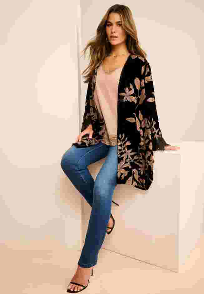 Embroidered Velour Kimono image number 0