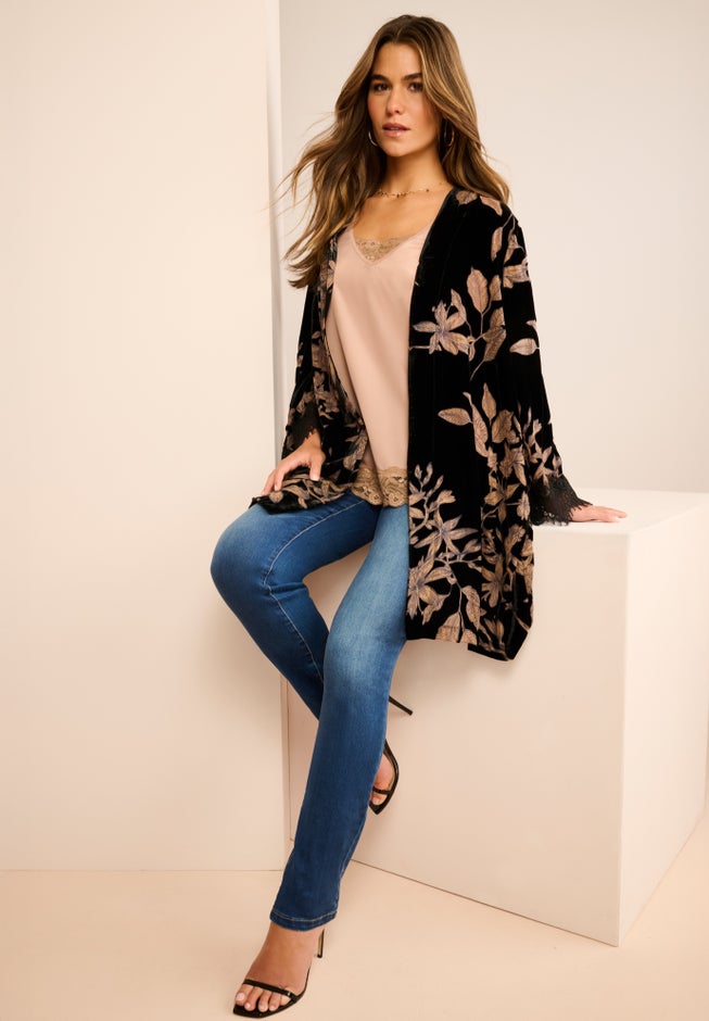 Embroidered Velour Kimono image number 0