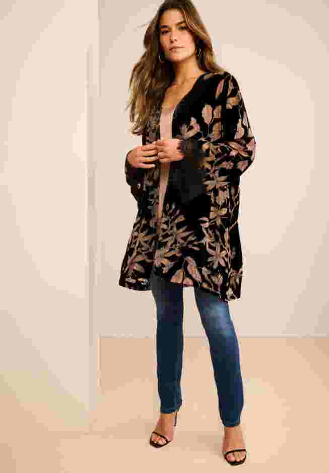 Embroidered Velour Kimono image number 1
