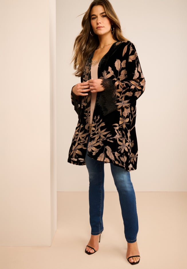 Embroidered Velour Kimono image number 1