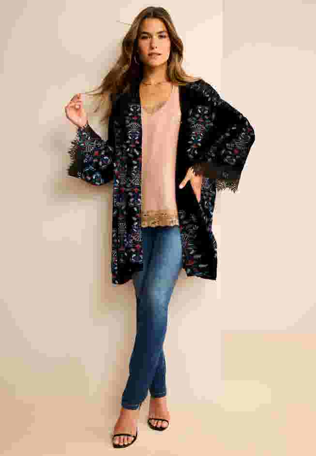 Embroidered Velour Kimono image number 2