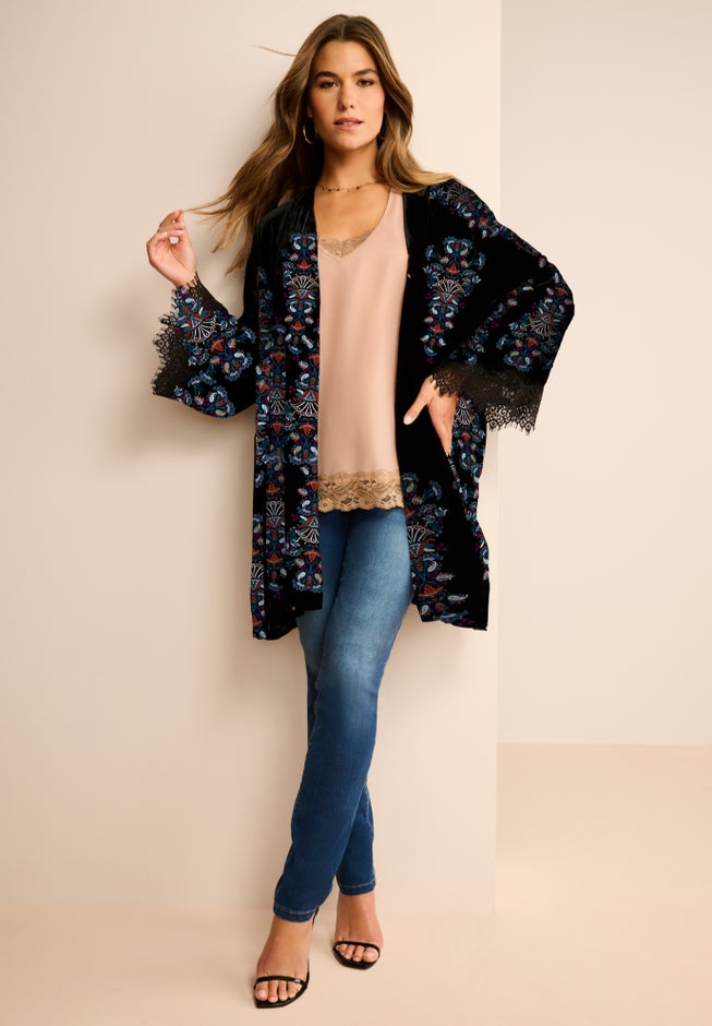Embroidered Velour Kimono image number 2