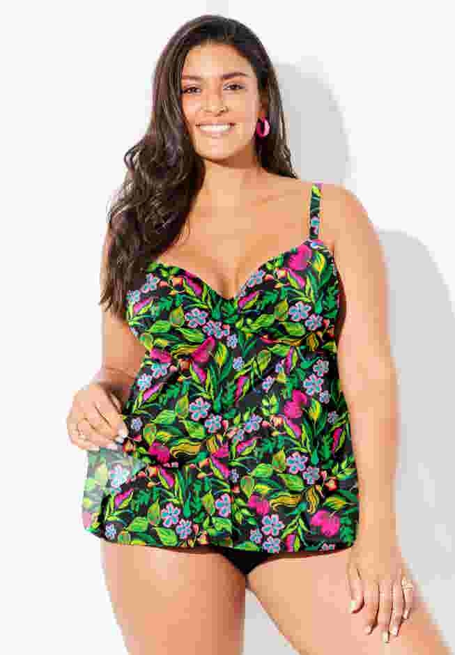 Bra Sized Faux Flyaway Underwire Tankini Top image number 3