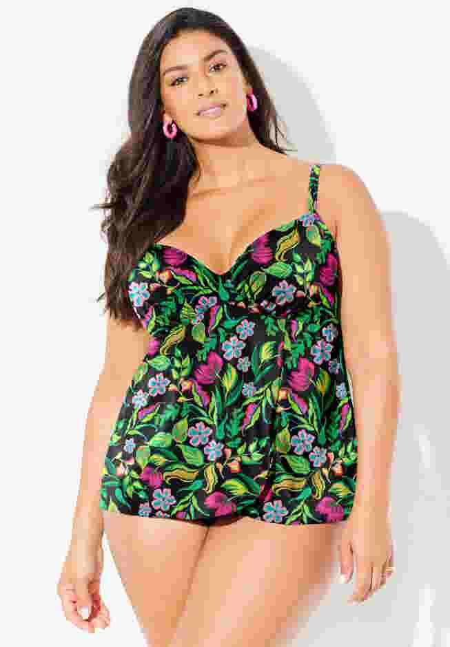 Bra Sized Faux Flyaway Underwire Tankini Top image number 0