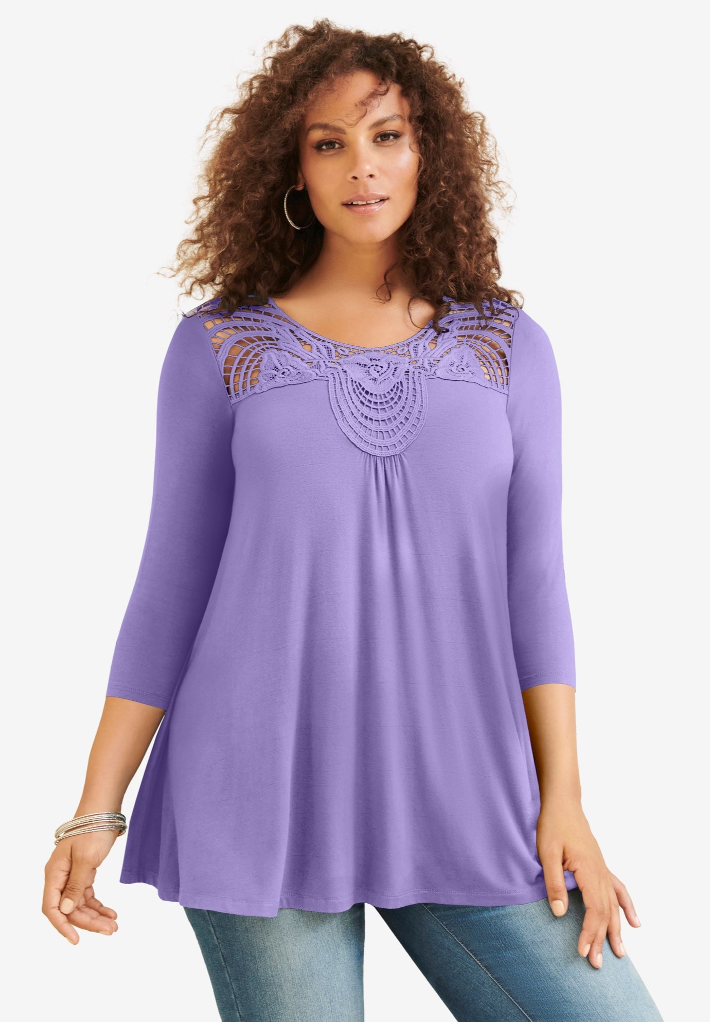 Lace Embellished Swing Ultra Femme Top image number 0