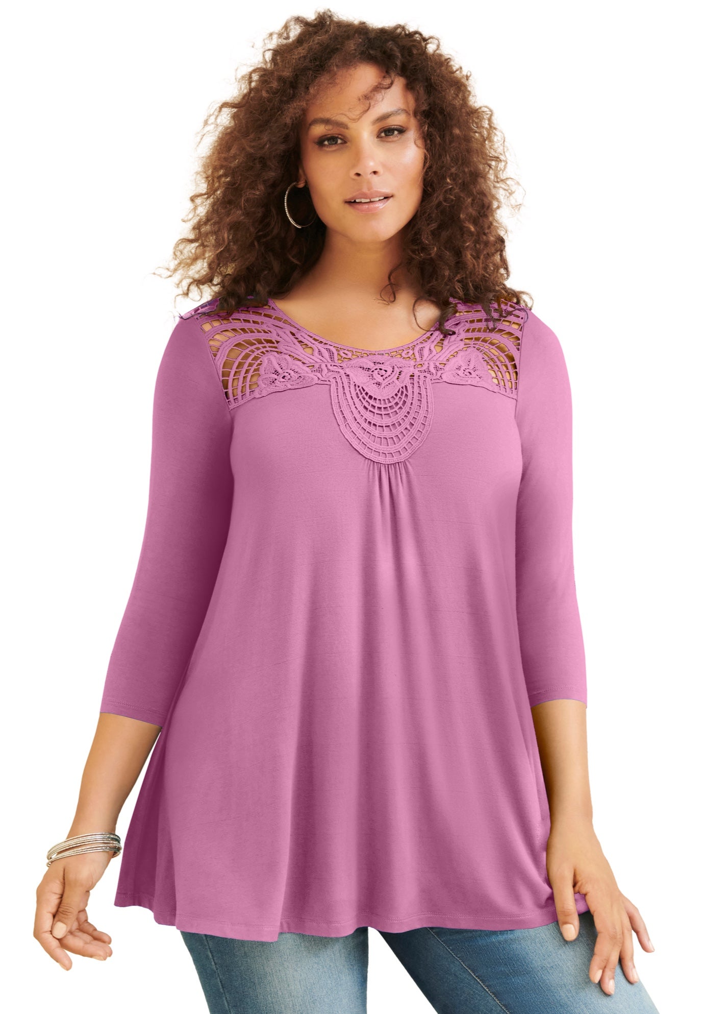 Lace Embellished Swing Ultra Femme Top image number 0