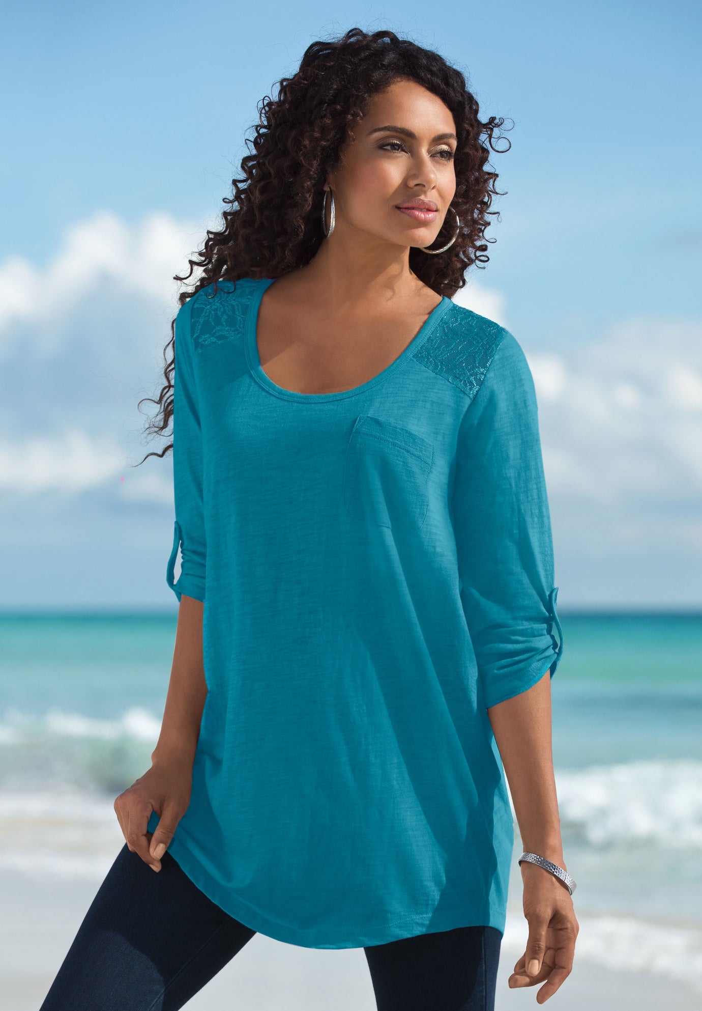 Textured Lace Trimmed Tunic image number 0