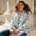 Lace-Trim Blouson-Sleeve Top image number null