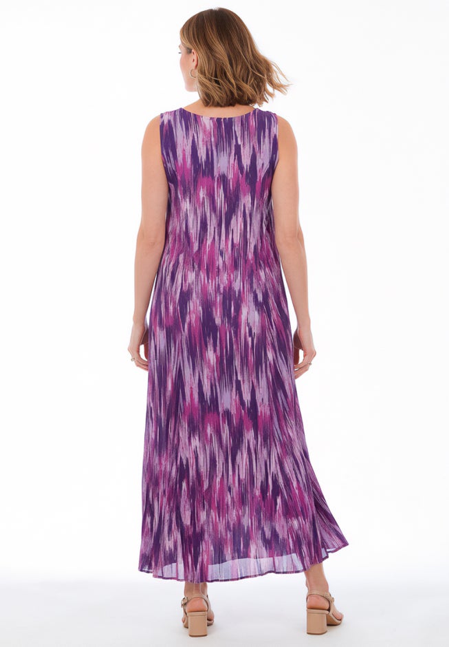 Plus Size Sleveless Hand-Crinkled Button-Front A-Line Maxi &ndash; Curvy Breezy Dress image number 1